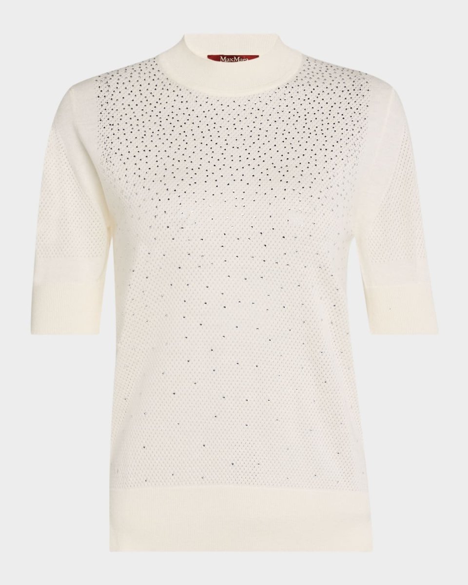 Spigola Mock-Neck Rhinestone Mesh Sweat